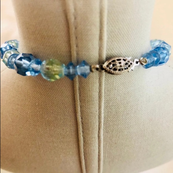 Gorgeous Vintage Ocean Blue Rock Crystal Deco Necklace - Picture 8 of 11